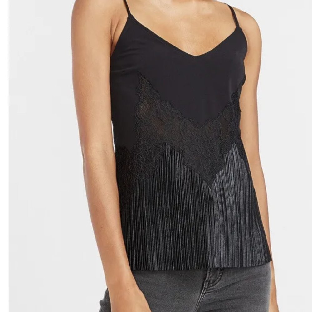 Express Black Satin Pleated Spaghetti Strap Tank Top NWT XS